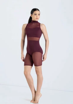 Weissman Mesh Inset Bike Short Unitard -Capezi Dance Wear Shop 14425 raisin 12436 69536.1698450053