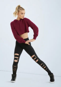 Weissman Long Sleeve Cropped Hoodie -Capezi Dance Wear Shop AH10417 blackcherry MT10411 black 021 06924.1698450091