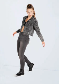 Weissman Cropped Jean Jacket -Capezi Dance Wear Shop AH11507 black acid wash 482 62356.1698840265