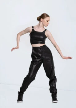 Weissman Faux Leather Jogger Pants -Capezi Dance Wear Shop AH12555 black 8838 78946.1698840267