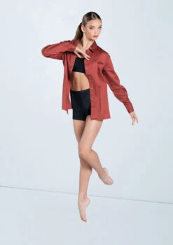 Weissman Solid Button Down Shirt -Capezi Dance Wear Shop AH9878 paprika 29367.1678890736