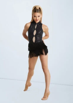 Weissman Keyhole Front Fringe Dress -Capezi Dance Wear Shop D10969 black 051 62112.1698840460