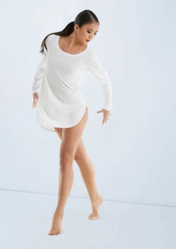 Weissman Long Sleeve Favorite Tee Dress -Capezi Dance Wear Shop D11166 white 017 45779.1678890814