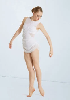 Weissman Asymmetrical Mesh Drape Dress 10 Weissman Asymmetrical Mesh Drape Dress -Capezi Dance Wear Shop D11450 white 130209 43365.1678890819
