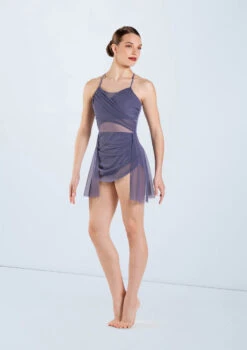 Weissman Shirred Power Mesh Dress 9 Weissman Shirred Power Mesh Dress -Capezi Dance Wear Shop D13010 slateblue 184 48467.1678890883