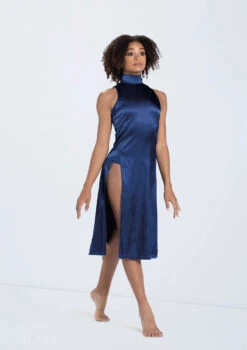 Weissman Charmeuse Mock Neck Dress -Capezi Dance Wear Shop D13067 navy 316 12584.1678890891