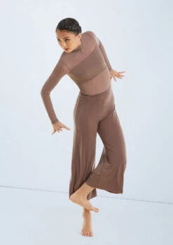Weissman Culotte Unitard With Mesh -Capezi Dance Wear Shop MJ11187 mocha 051 10798.1678890994