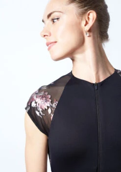 Move Dance Isadora Floral Zip Up Leotard -Capezi Dance Wear Shop MOL0634 BLK CLOSE UP FRONT 1 00112.1678884215