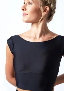 Move Dance Ava Cap Sleeve Crop Top -Capezi Dance Wear Shop MOS0831 BLK CLOSE UP FRONT 1 94497.1678884793