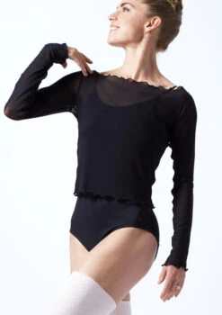 Move Dance Spirit Mesh Long Sleeve Crop Top -Capezi Dance Wear Shop MOZ0617 BLK FRONT 1T 76486.1691020259