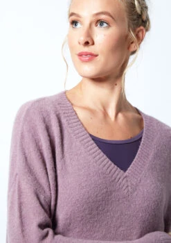 Move Dance Madeline Knit V Neck Jumper -Capezi Dance Wear Shop MOZ0714 PUR CLOSE UP FRONT 1 30824.1678885115