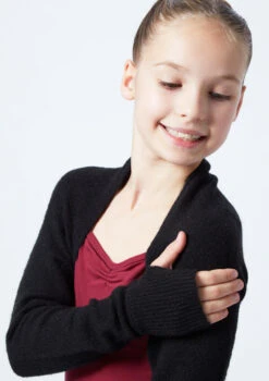 Move Dance Teen Daniella Knit Shrug -Capezi Dance Wear Shop MOZ5718 BLK CLOSE UP FRONT 1 99682.1678885167