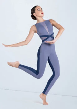 Weissman Two Tone V-Plunge Unitard -Capezi Dance Wear Shop MT12603 slatebluenavy 258 83306.1678891225