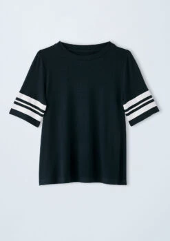 Weissman Striped Sleeve Crewneck Tee -Capezi Dance Wear Shop PT10409 black 4568 1100 T 18210.1698840510