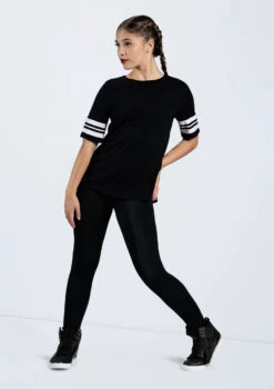 Weissman Striped Sleeve Crewneck Tee -Capezi Dance Wear Shop PT10409 black MT12466 8091 32445.1678891417