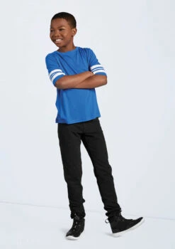 Weissman Striped Sleeve Crewneck Tee -Capezi Dance Wear Shop PT10409 royal 13298 30652.1678891417