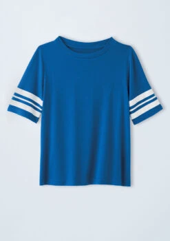 Weissman Striped Sleeve Crewneck Tee -Capezi Dance Wear Shop PT10409 royal 4568 26510.1678891416