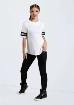 Weissman Striped Sleeve Crewneck Tee -Capezi Dance Wear Shop PT10409 white MT12466 8022 79543.1678891417