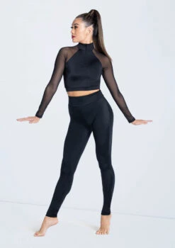 Weissman Zip Front Long Sleeve Crop Top 7 Weissman Zip Front Long Sleeve Crop Top -Capezi Dance Wear Shop SH13182 SH11069 black 753 30987.1698718742