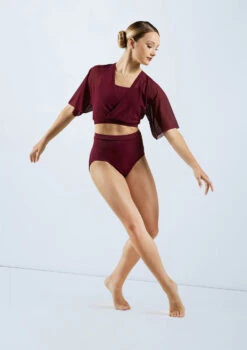 Weissman Flutter Sleeve Cross Crop Top 7 Weissman Flutter Sleeve Cross Crop Top -Capezi Dance Wear Shop SM11541 blackcherry 163596 02979.1698450587