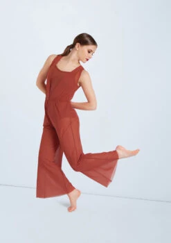 Weissman Cowl Drape Power Mesh Jumpsuit -Capezi Dance Wear Shop SM12126 paprika 0551 87733.1678891654