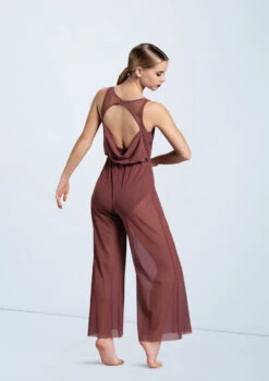 Weissman Cowl Drape Power Mesh Jumpsuit -Capezi Dance Wear Shop SM12126 rosewood 8794 37091.1678891654