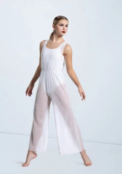 Weissman Cowl Drape Power Mesh Jumpsuit -Capezi Dance Wear Shop SM12126 white 0014 02103.1698840527