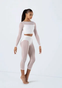Weissman Long Sleeve Crop Top With Mesh -Capezi Dance Wear Shop SM13070 white SM12238 white 8234 62448.1698840530
