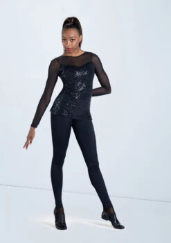 Weissman Long Sleeve Sequin Mesh Top 9 Weissman Long Sleeve Sequin Mesh Top -Capezi Dance Wear Shop SQ12457 black 950 52832.1698450692
