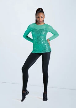 Weissman Long Sleeve Sequin Mesh Top 8 Weissman Long Sleeve Sequin Mesh Top -Capezi Dance Wear Shop SQ12457 emerald 975 61418.1678891714