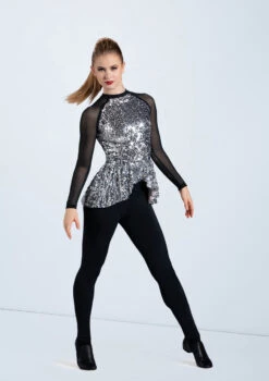 Weissman Ultra Sparkle Peplum Top 10 Weissman Ultra Sparkle Peplum Top -Capezi Dance Wear Shop SQ12731 silver 0016 17646.1678891722