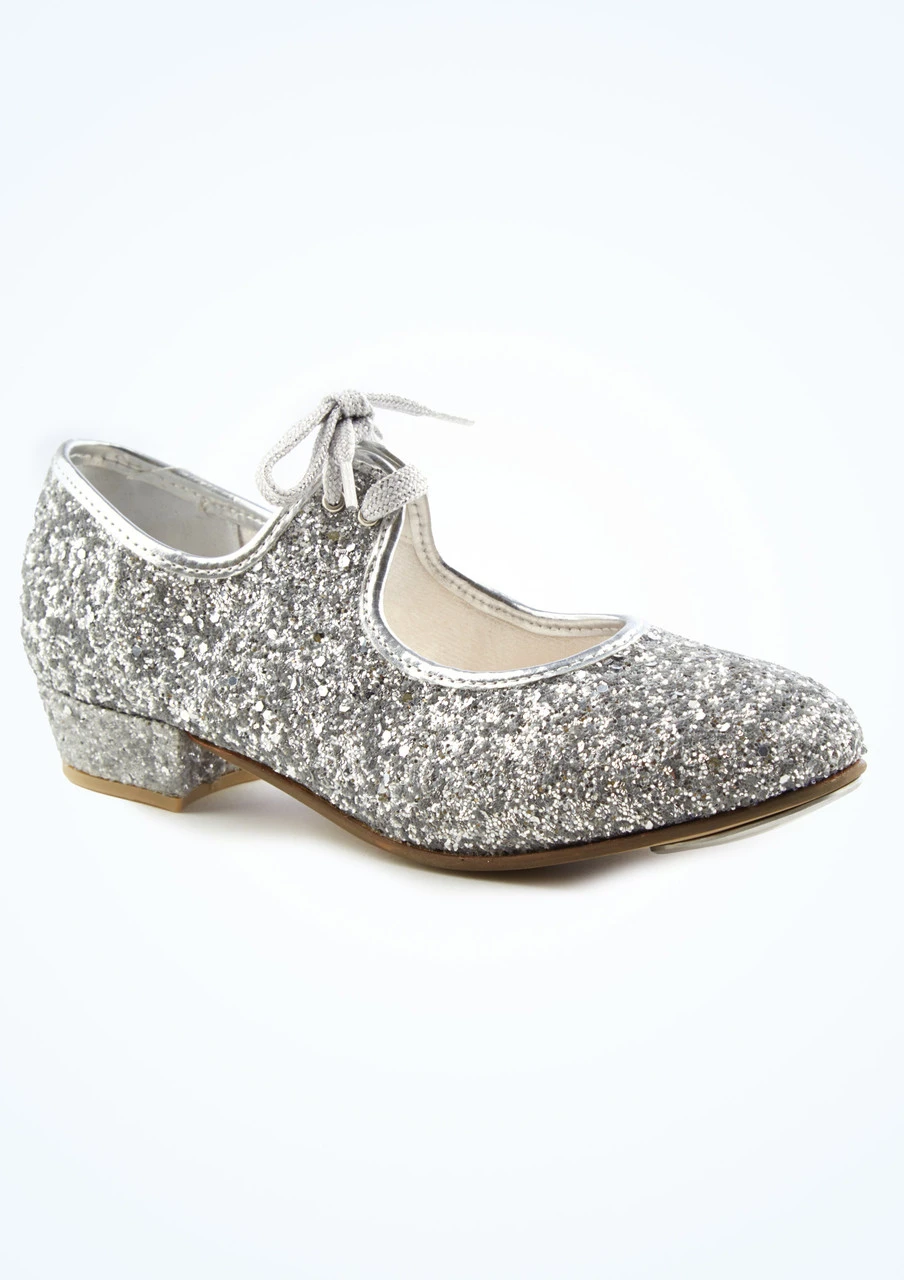 Alegra Tie Front Glitter Tap Shoe - Silver 1 Alegra Tie Front Glitter Tap Shoe - Silver