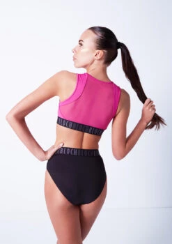 Bloch Remy Zip Front Tank Crop Top -Capezi Dance Wear Shop blft5010 pink close up back 90108.1678925834