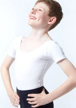 Freed RAD Mens Short Sleeve Leotard -Capezi Dance Wear Shop fraaron white close up front 1 59356.1678927590