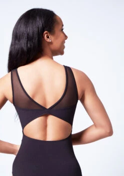 Mirella Open Back Chevron Rib Panel Leotard 12 Mirella Open Back Chevron Rib Panel Leotard -Capezi Dance Wear Shop mim3107lm black close up back 43149.1679927441