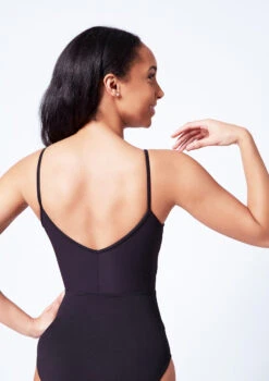 Mirella Camisole Chevron Rib Panel Leotard -Capezi Dance Wear Shop mim4043lm black close up back 58070.1679927450