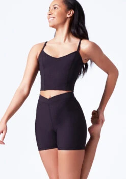 Mirella V Neck Chevron Cropped Camisole Top 13 Mirella V Neck Chevron Cropped Camisole Top -Capezi Dance Wear Shop mim7059l black front t 45711.1698809421