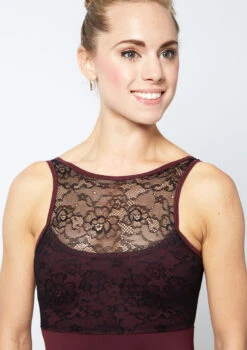 Move Dance Fara High Neck Lace Leotard -Capezi Dance Wear Shop mo l0621 move dance fara high neck lace leotard purple front no1 19387.1678884153