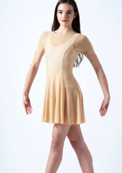 Move Dance Ceres Short Sleeve Lyrical Dress -Capezi Dance Wear Shop mo r0217 move dance ceres short sleeve lyrical dress tan front thumbnail T 63693.1692921334