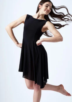 Move Dance Pandora Asymmetric Lyrical Dress -Capezi Dance Wear Shop mo r0221 move dance pandora high neck lyrical dress black front thumbnail T 74150.1691199194