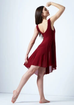 Move Dance Pandora Asymmetric Lyrical Dress -Capezi Dance Wear Shop mo r0221 move dance pandora high neck lyrical dress red back 47662.1678884660