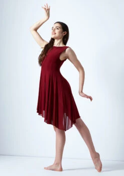 Move Dance Pandora Asymmetric Lyrical Dress -Capezi Dance Wear Shop mo r0221 move dance pandora high neck lyrical dress red front 52277.1678884660