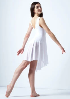 Move Dance Pandora Asymmetric Lyrical Dress -Capezi Dance Wear Shop mo r0221 move dance pandora high neck lyrical dress white back 39341.1678884657