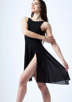 Move Dance Larissa High Split Lyrical Dress -Capezi Dance Wear Shop mo r0222 move dance larissa high split lyrical dress black front thumbnail T 41387.1691199194