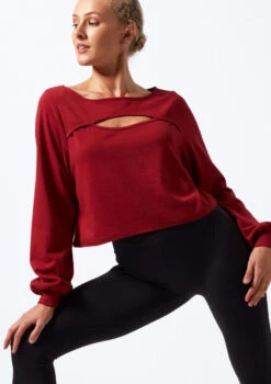 Move Dance Dare Cut Out Sweatshirt -Capezi Dance Wear Shop mo z0615 move dance dare cut out sweatshirt red front thumbnail T 89744.1696981188