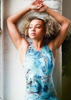 Move Dance Onyx Cross Back Unitard - Pacific -Capezi Dance Wear Shop moc0901 pac close up front 2 24081.1678928435