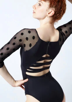 Move Dance Amaris 3/4 Sleeve Leotard -Capezi Dance Wear Shop mol0662 black close up back 2 40908.1690548711