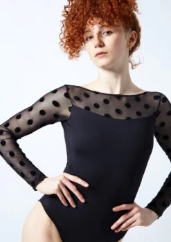 Move Dance Estelle Long Sleeve Leotard -Capezi Dance Wear Shop mol0663 black close up front 1 91733.1678884292