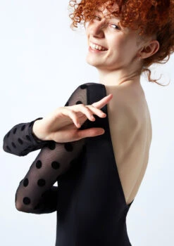 Move Dance Estelle Long Sleeve Leotard -Capezi Dance Wear Shop mol0663 black close up front 2 40710.1678884292
