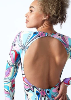 Move Dance Aurora Long Sleeve Open Back Leotard Bodysuit - Marble -Capezi Dance Wear Shop mol0904 mar close up back 1 68440.1678884343